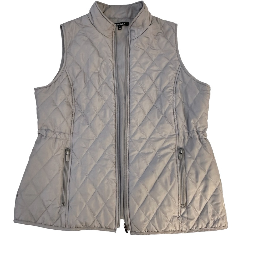 Relativity Lightweight Gray Zip Up Quilted Vest Size Large